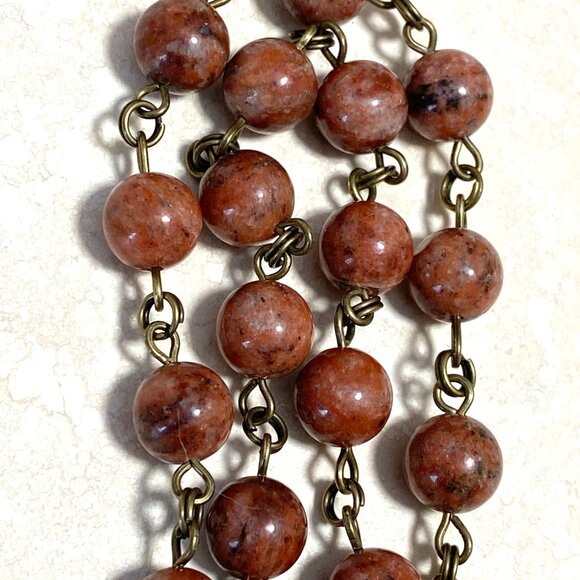 Genuine Red Jasper Short Necklace, Cute Bronze Round Mushroom + Natural Gemstone - Picture 8 of 14